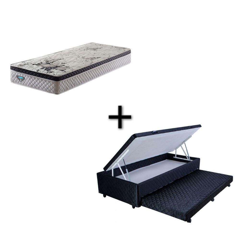 Colchão Ecoflex Smart  + Bicama Box Baú Mega Black 3 em 1 - 088x188 - Solteiro