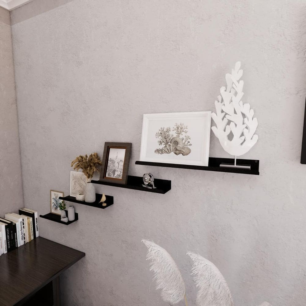 Kit 4 Prateleira Metal Quarto Flutuante Aço Sala Preto 60Cm