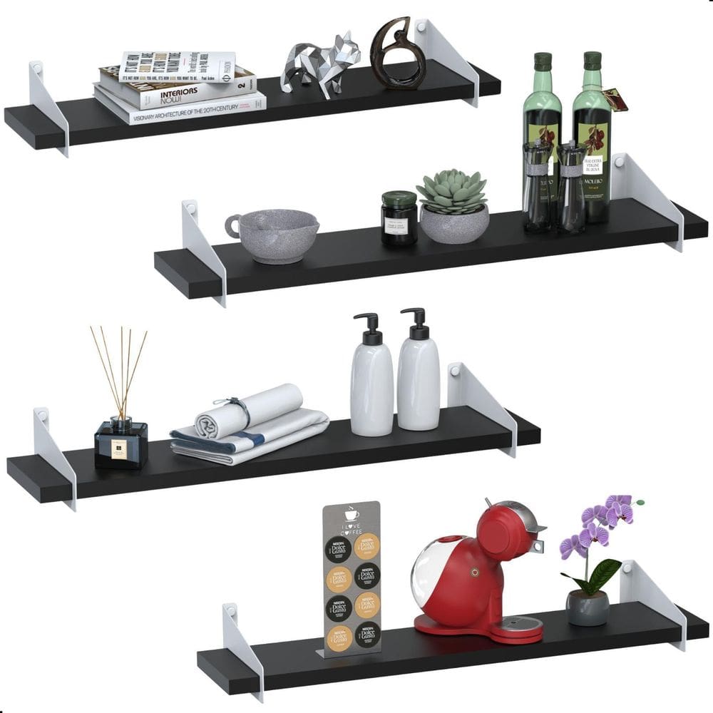 4 Prateleiras De Madeira Estilo Industrial Suspensa Max60Bp