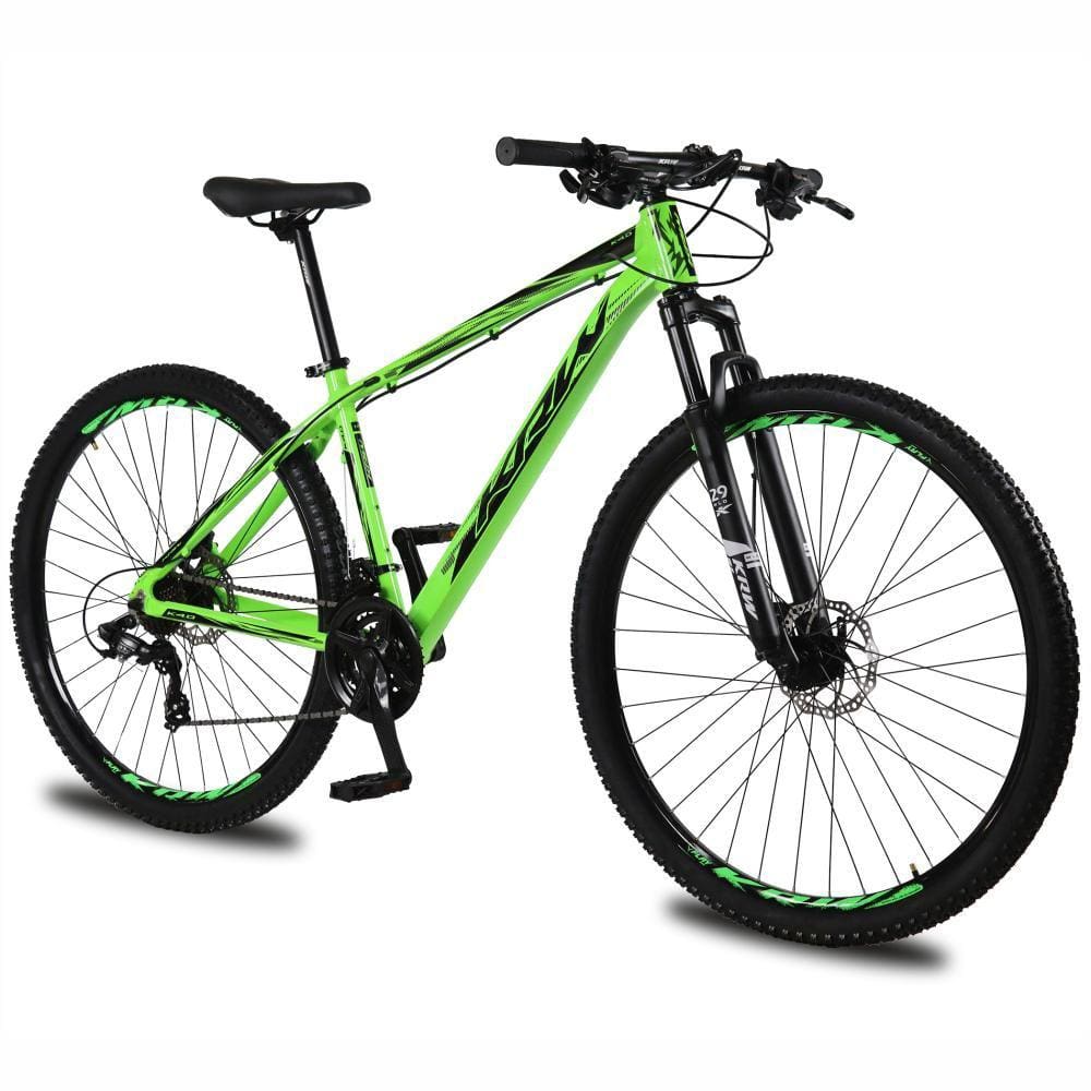 Bicicleta aro 29 KRW Alumínio 24 Vel Shimano Alivio Freio Hidráulico Suspensão C/ Trava de ombro e Cassete KR12