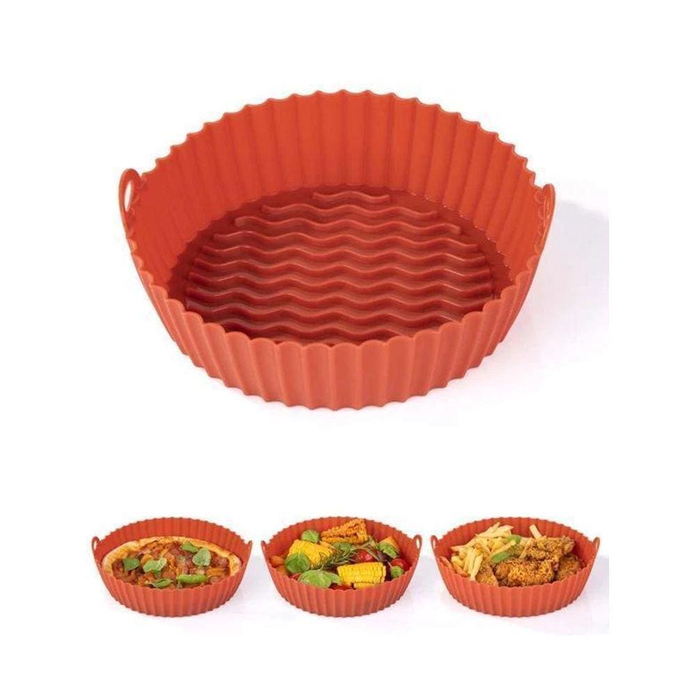 Forma De Silicone Redonda Com Alça Para Air Fryer 16Cm