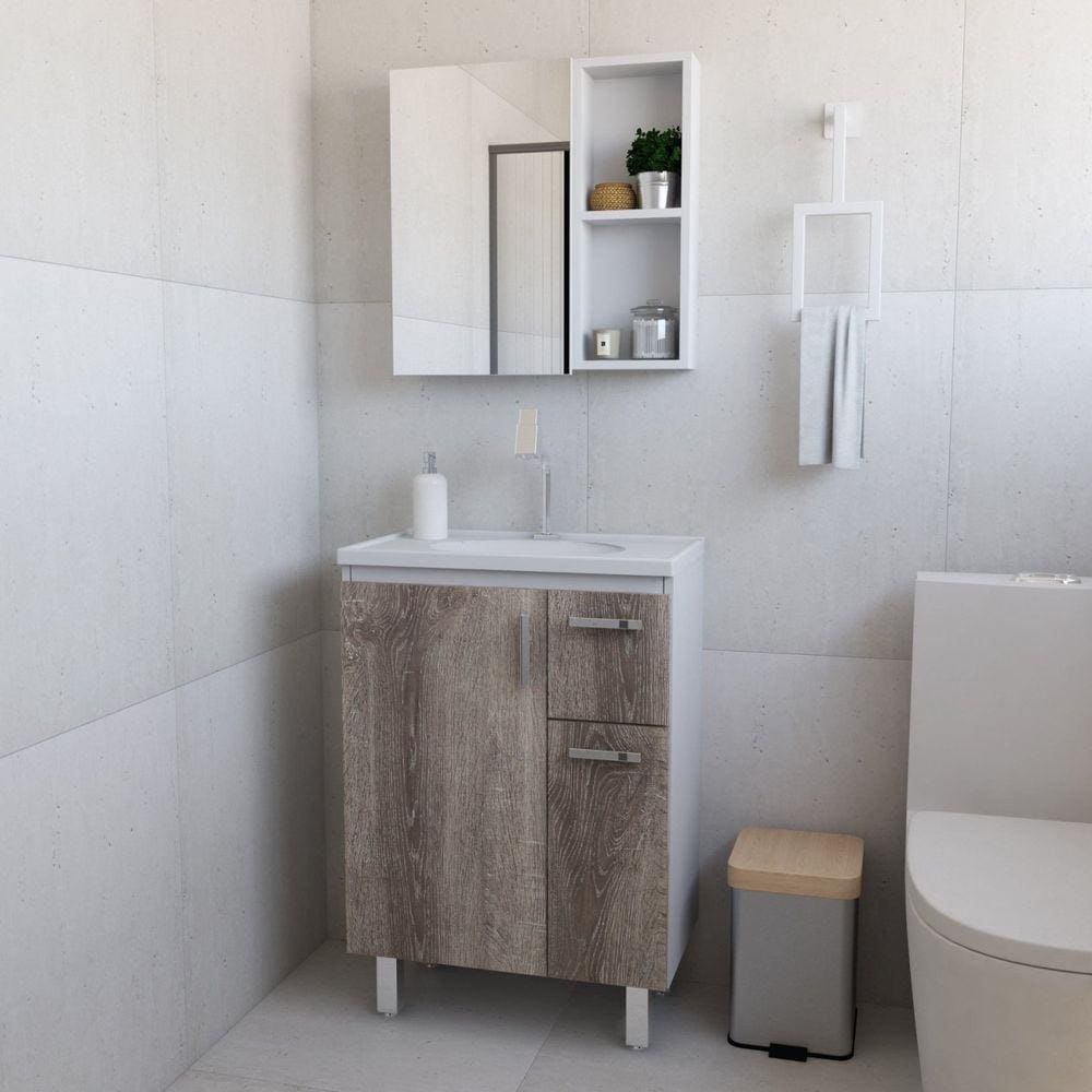 Kit Gabinete de Banheiro Gouda 60cm Branco/Monastrel