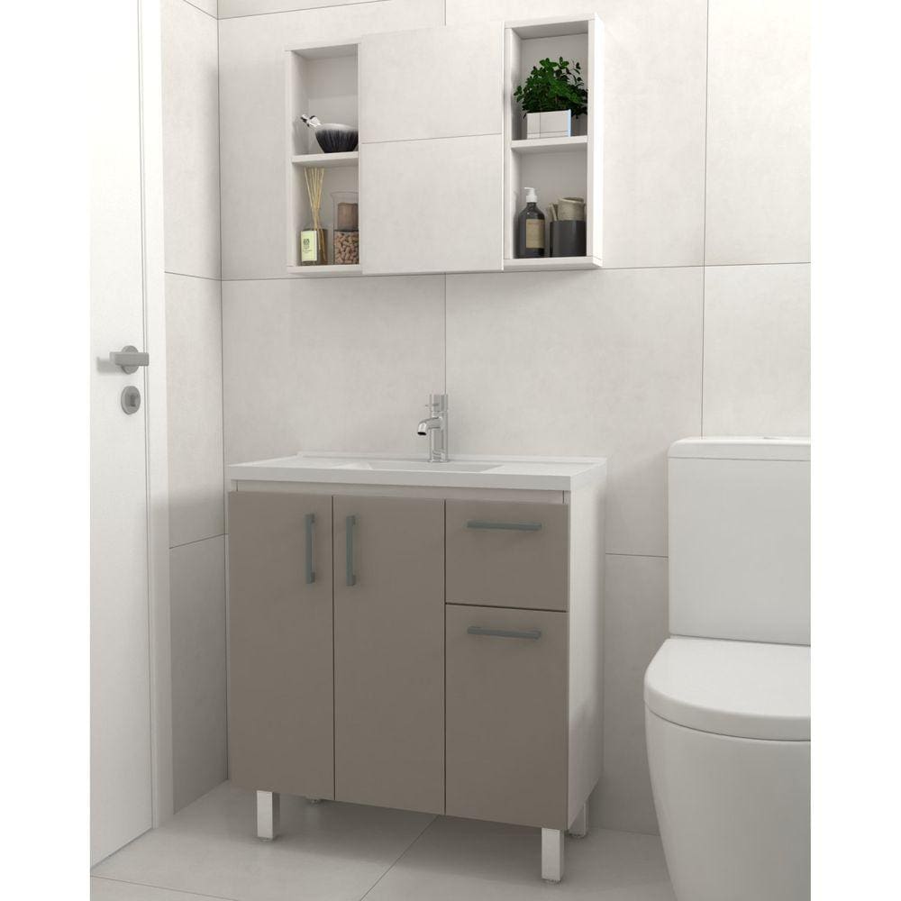 Kit Gabinete de Banheiro Lisboa 80cm Venturi Branco/Santiago