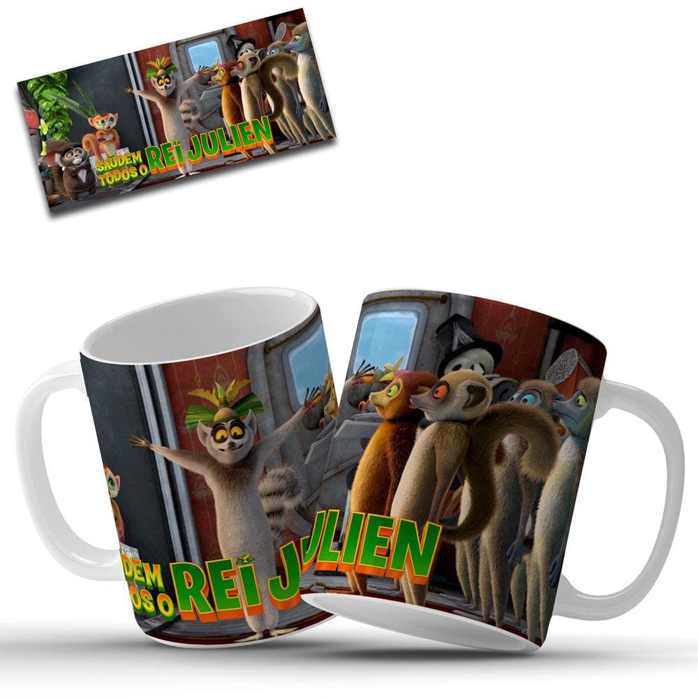 Caneca Personalizada Rei Julien Madagascar Em Cerâmica 325ml