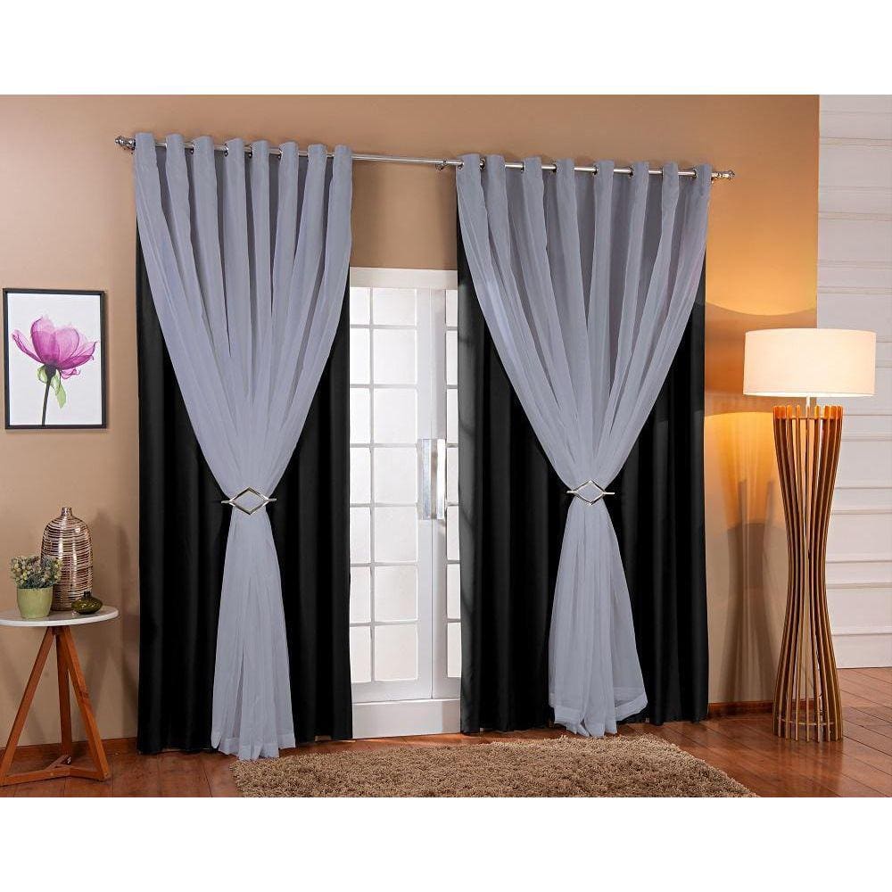 Cortina Voil Forro Blackout Tecido 3,00X2,30 Preto/Cinza