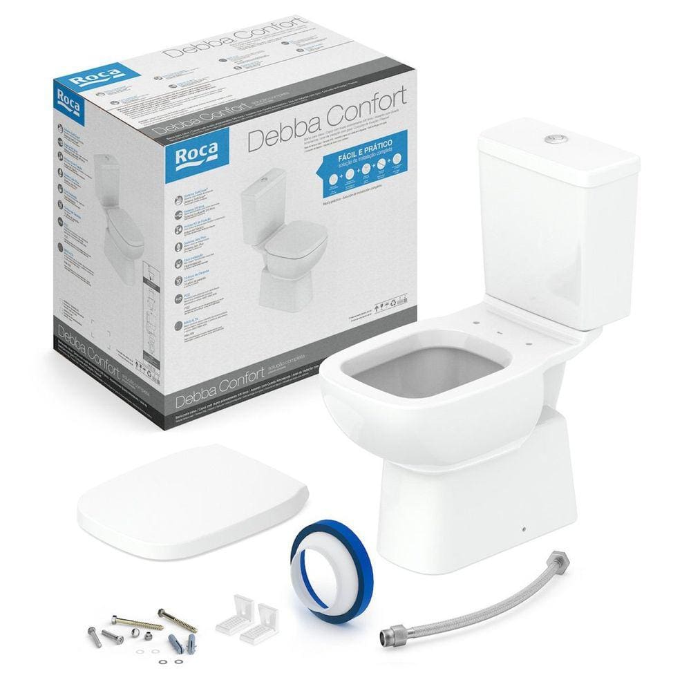 Kit de Bacia com Caixa Acoplada com Assento PP e itens de instalação Debba Confort Roca Branco