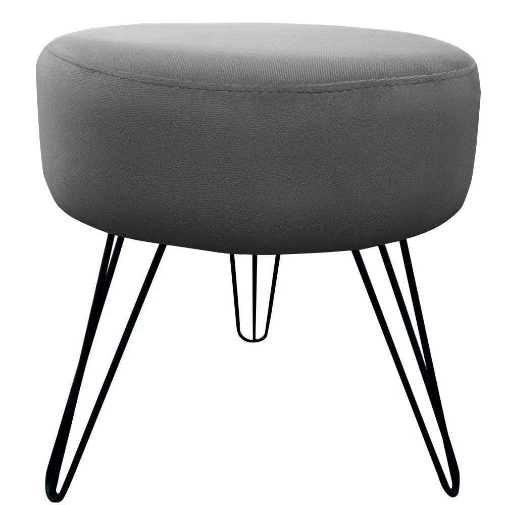 Puff Decorativos Sala Quarto Tunísia Veludo Cinza Base Preta Speciale Home Cinza Com Preto