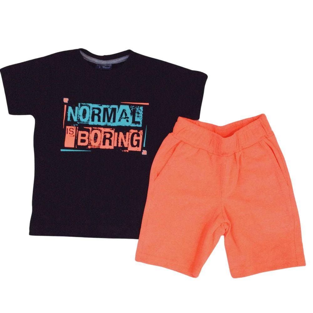 Conjunto Vrasalon Verão Masc Preto e Laranja