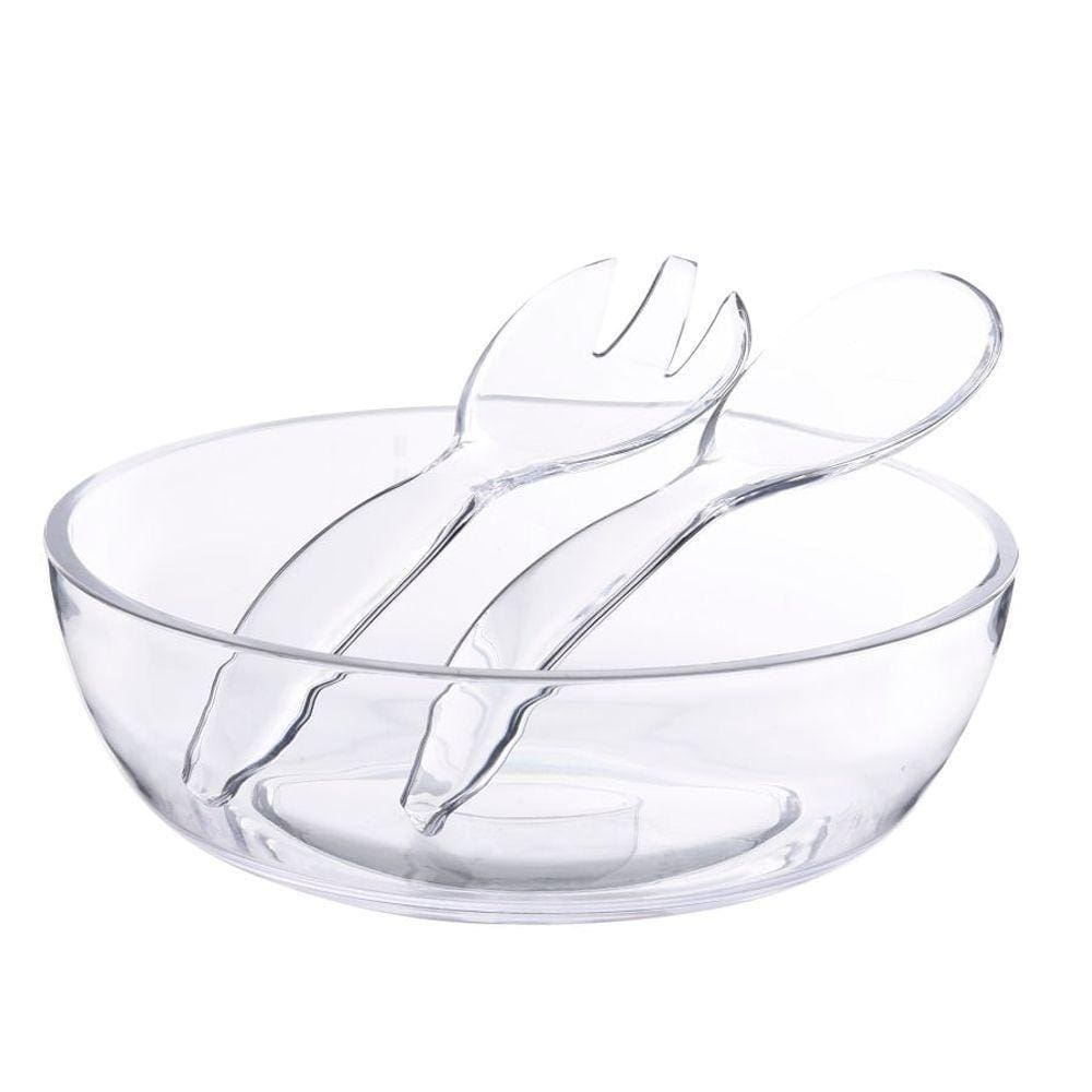 Conjunto De Saladeira + 2 Talheres Em Acrílico Transparente Kenya