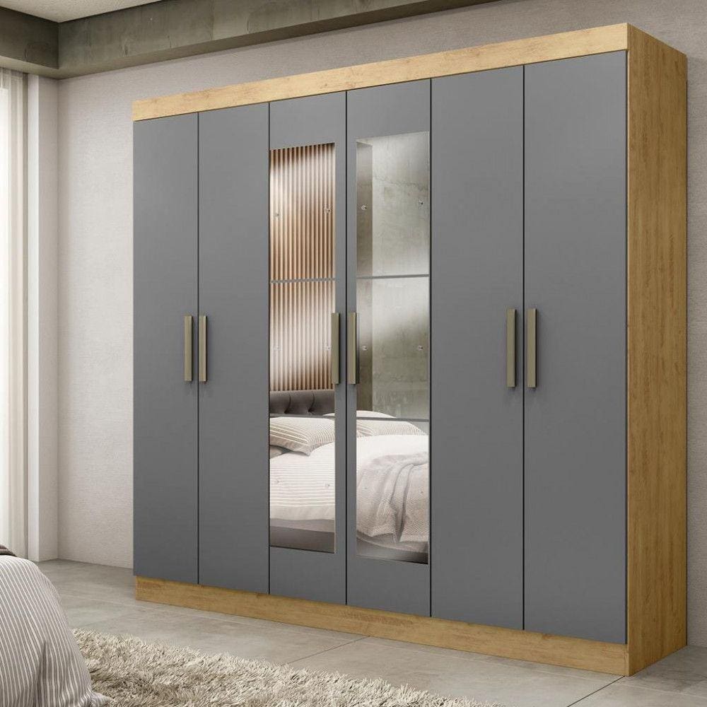 Guarda Roupa Casal Espelho MDF 6 Portas 2 Gavetas Genebra Maxel