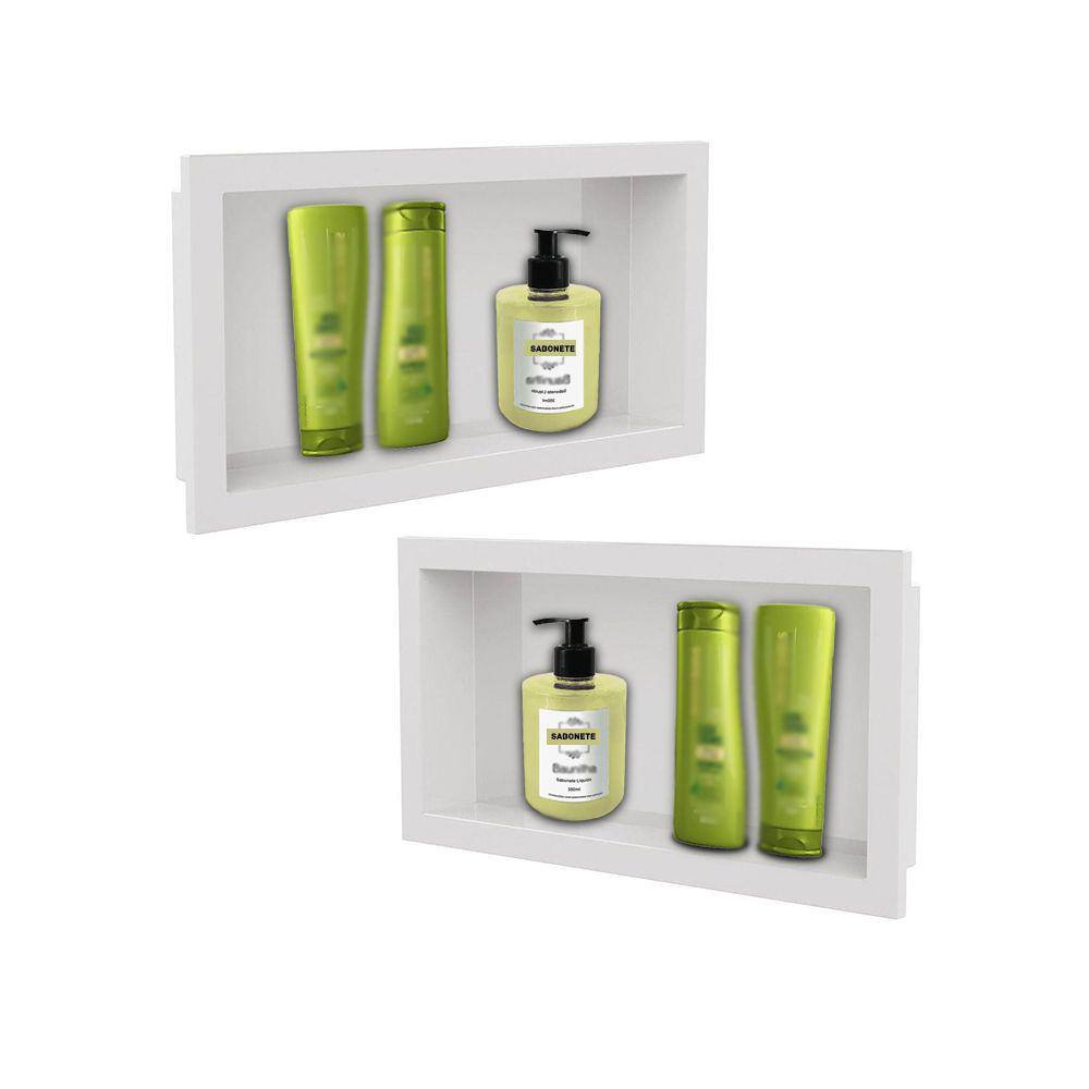Kit 2 Nicho De Parede Plástico 30X60 Cm Branco