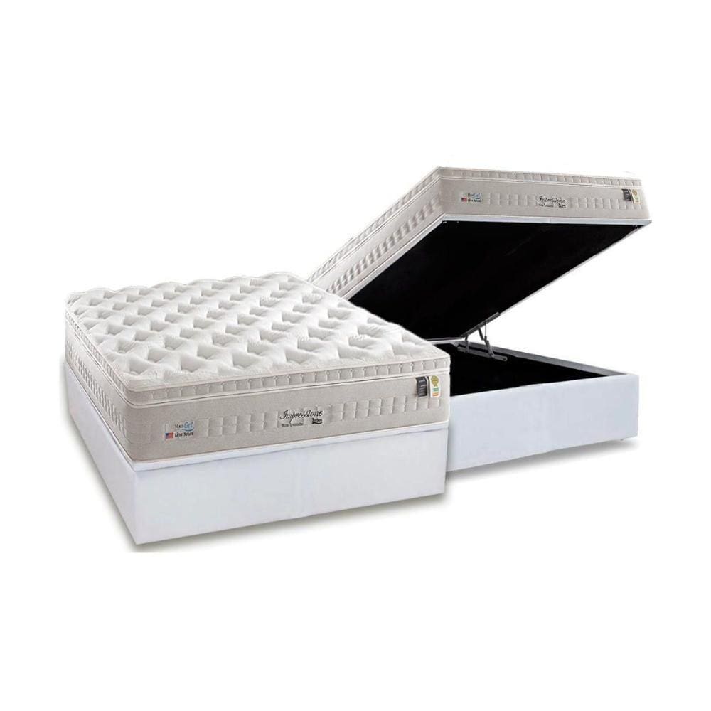 Cama Box Baú Casal: Colchão Molas Ensacadas Anjos MasterPocket Impressione Visco Látex + Base CRC Courano White(138x188)