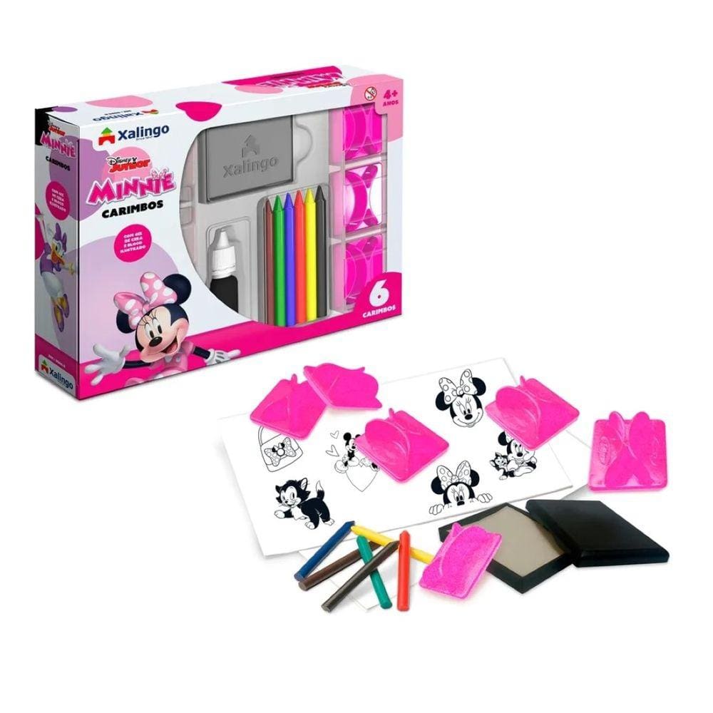 Carimbo Almofada Desenho Minnie Com Giz De Cera Colorir
