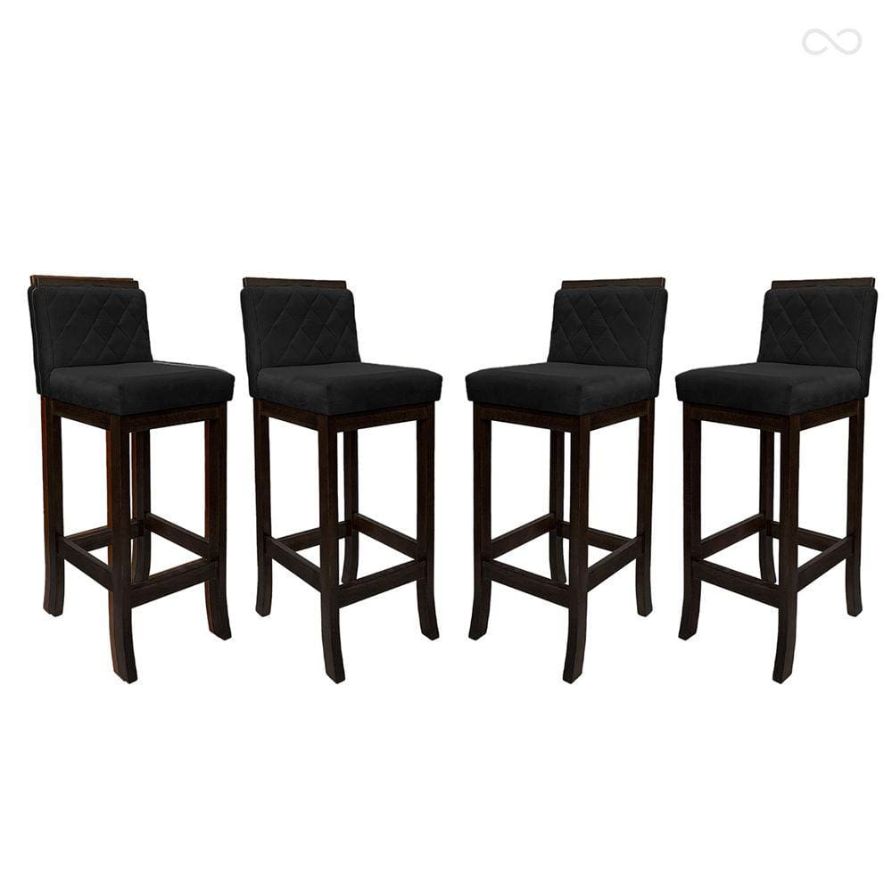 Kit 4 Banquetas Alta para Cozinha Nice Madeira Maciça Matelassê Suede Preto CCS