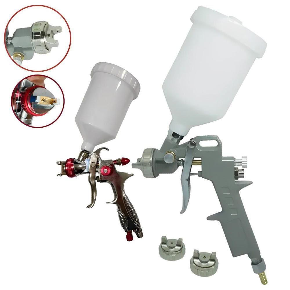 Kit 2 Pistolas de Pintura Gravidade Bico 1.8, 1.5, 1.3 e 1.2mm 600ML EVALD