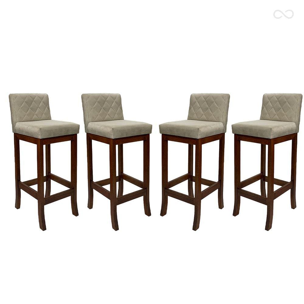 Kit 4 Banquetas Média para Cozinha Tóquio Madeira Maciça Matelassê Suede Bege CCS