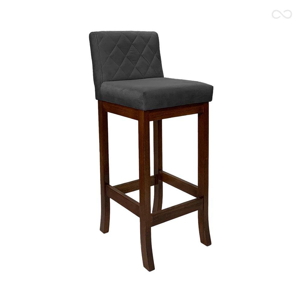 Banqueta Média com Encosto Matelassê Tóquio Madeira Maciça Suede Cinza CCS