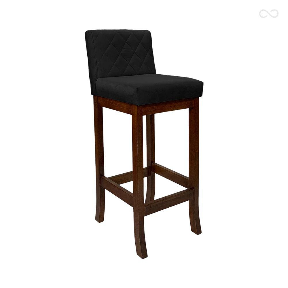 Banqueta Média para Balcão de Cozinha Tóquio Madeira Maciça Matelassê Suede Preto CCS