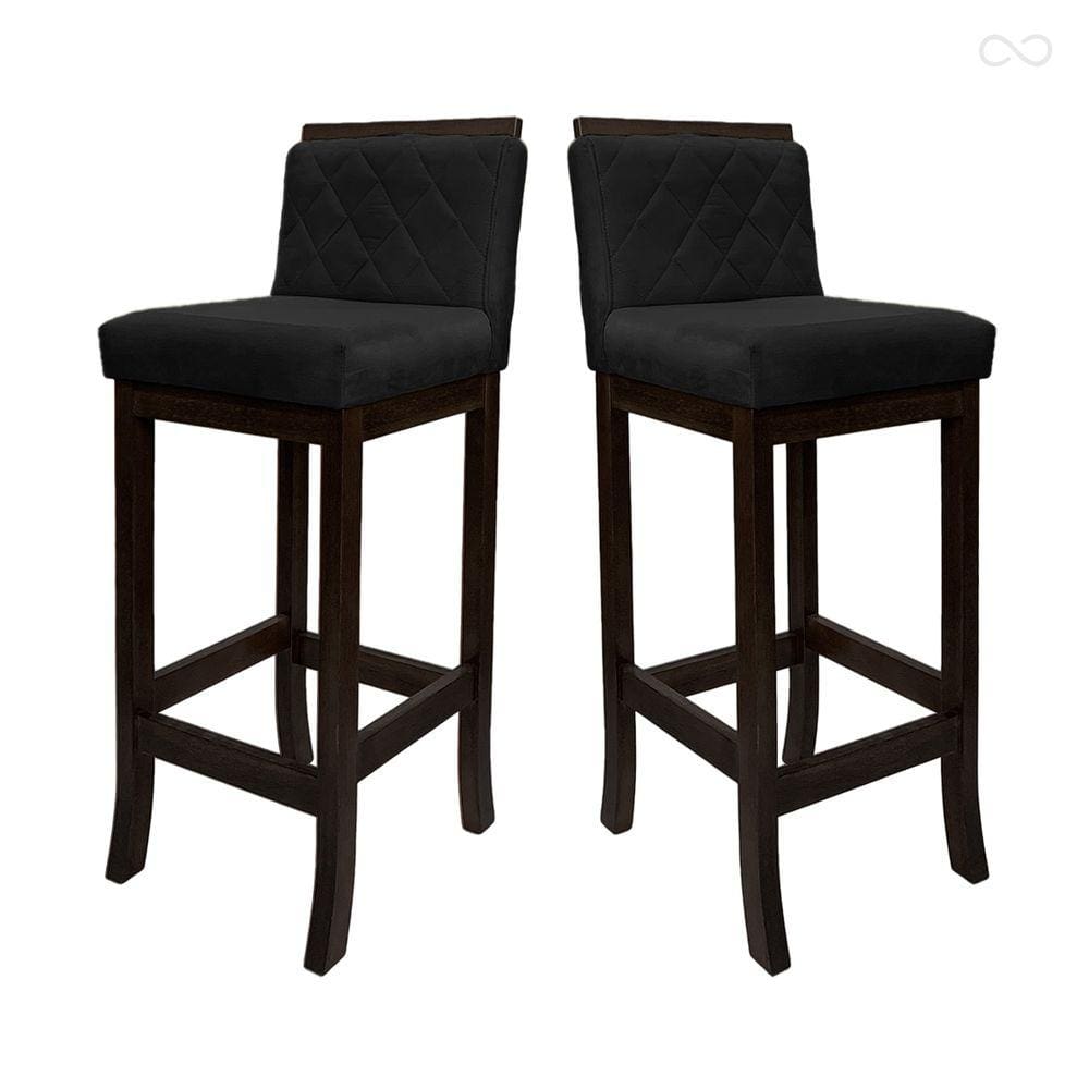 Kit 2 Banquetas Média para Ilha de Cozinha Nice Madeira Maciça Matelassê Suede Preto CCS