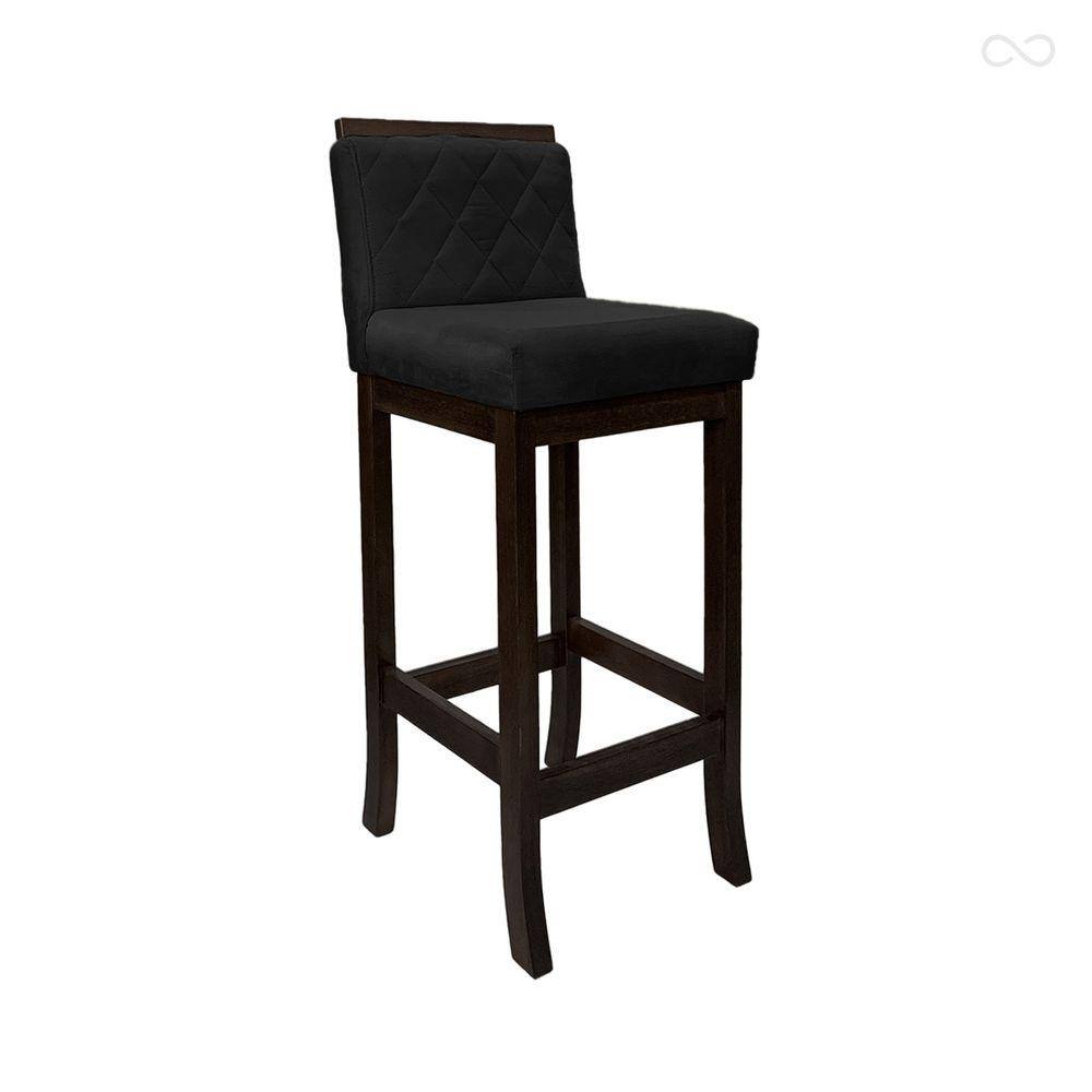 Banqueta Alta para Bancada Nice Madeira Maciça Matelassê Suede Preto CCS