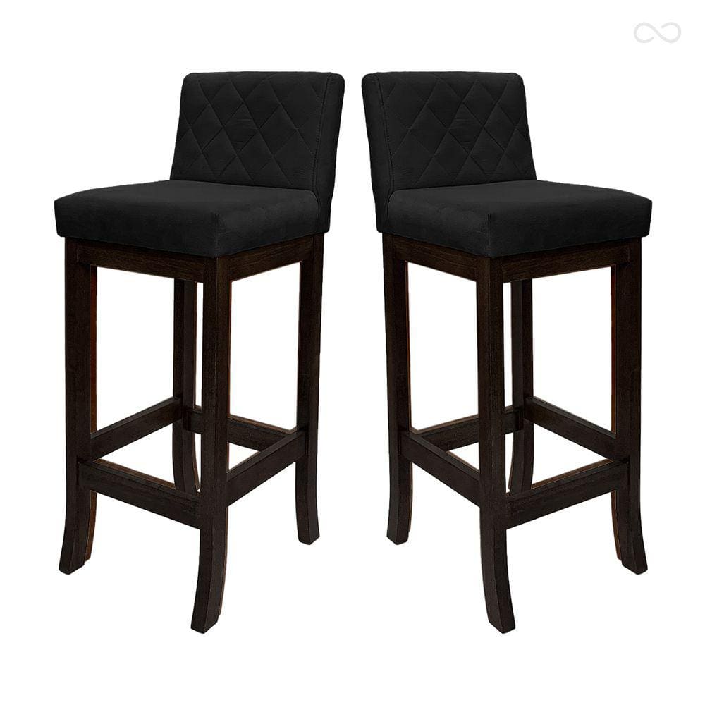 Kit 2 Banquetas Média para Bancada Tóquio Madeira Maciça Matelassê Suede Preto CCS