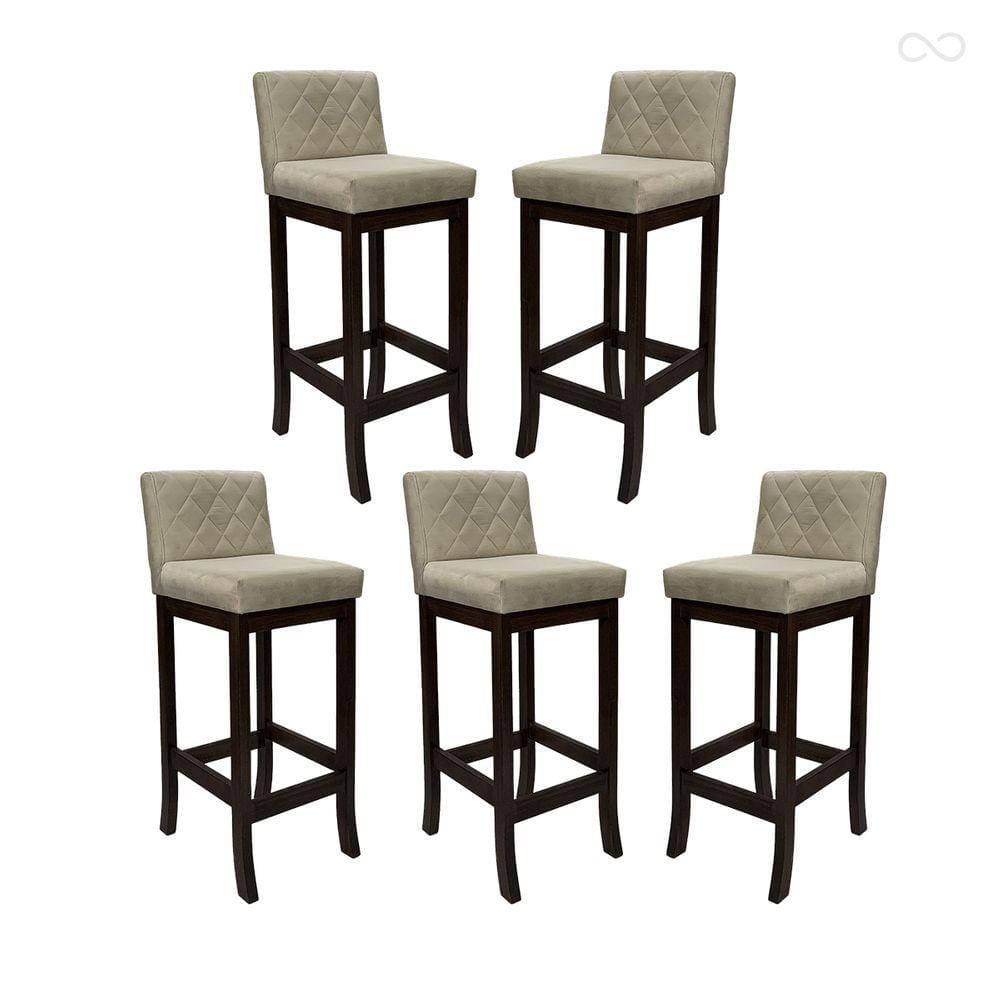 Kit 5 Banquetas Média para Balcão Tóquio em Madeira Maciça Matelassê Suede Bege CCS