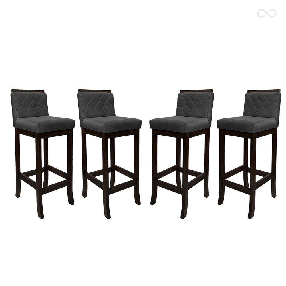 Kit 4 Banquetas Alta para Ilha de Cozinha Nice Madeira Maciça Matelassê Suede Cinza CCS