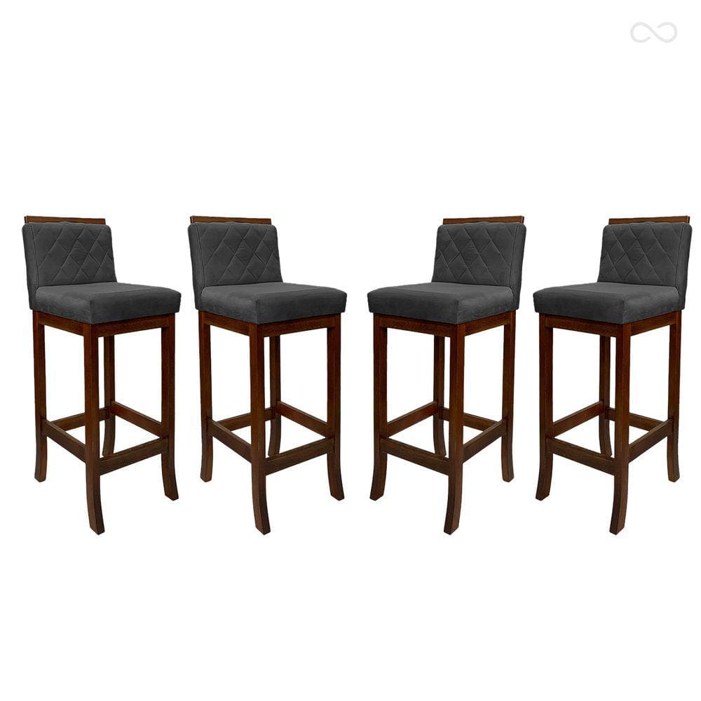 Kit 4 Banquetas Alta de Madeira com Encosto Matelassê Nice Suede Cinza CCS