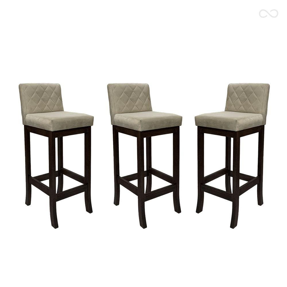 Kit 3 Banquetas Alta de Madeira Maciça Tóquio com Encosto Matelassê Suede Bege CCS