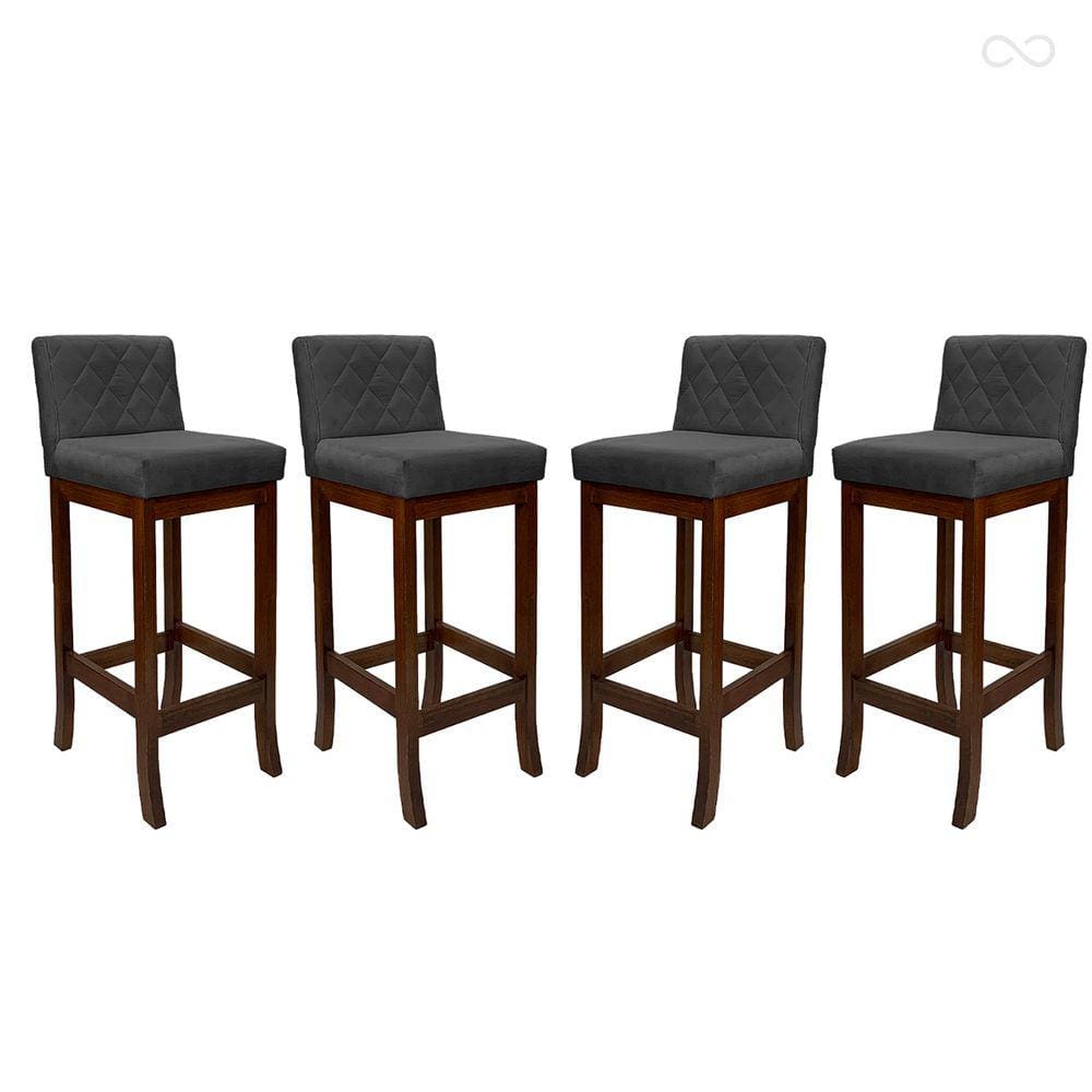 Kit 4 Banquetas Alta de Madeira Maciça Tóquio com Encosto Matelassê Suede Cinza CCS