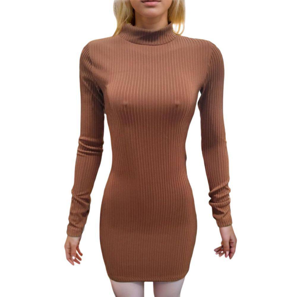 Vestido Feminino canelado Sem Bojo Costa Aberta