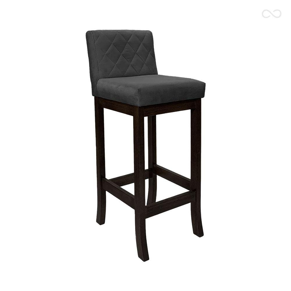 Banqueta Média para Bancada Tóquio Madeira Maciça Matelassê Suede Cinza CCS