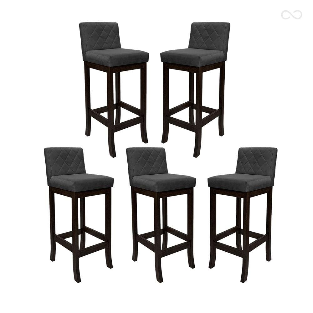 Kit 5 Banquetas Média para Balcão de Cozinha Tóquio Madeira Maciça Matelassê Suede Cinza CCS