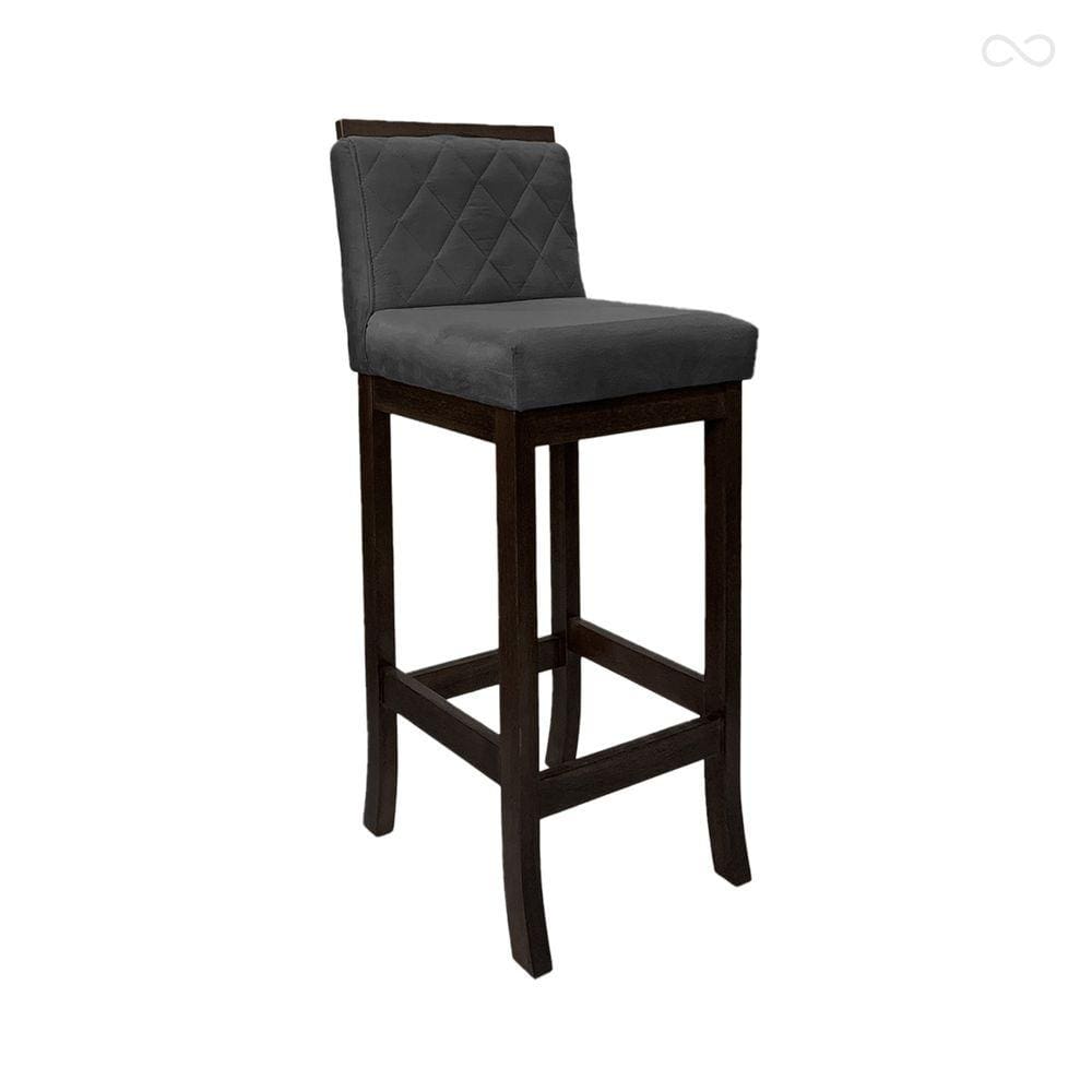 Banqueta Média para Balcão de Cozinha Nice Madeira Maciça Matelassê Suede Cinza CCS