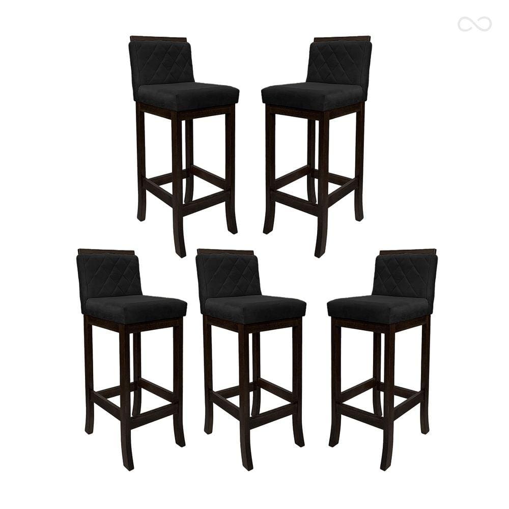 Kit 5 Banquetas Média para Balcão Nice em Madeira Maciça Matelassê Suede Preto CCS