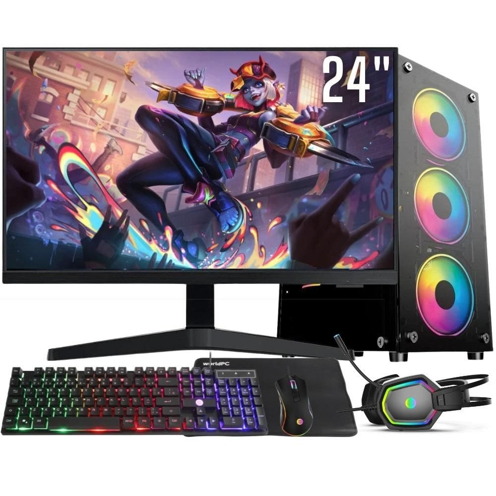 Computador Gamer Completo Intel Core i7 16GB SSD 1TB Kit Gamer com Headset Monitor 24" Windows 10 3green Flash