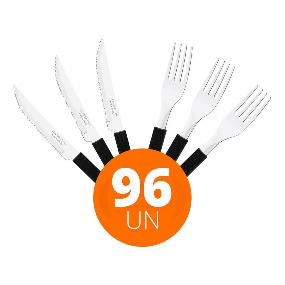 Jogo Facas E Garfo Leme 96Pç Inox Cabo Preto Pbag Tramontina