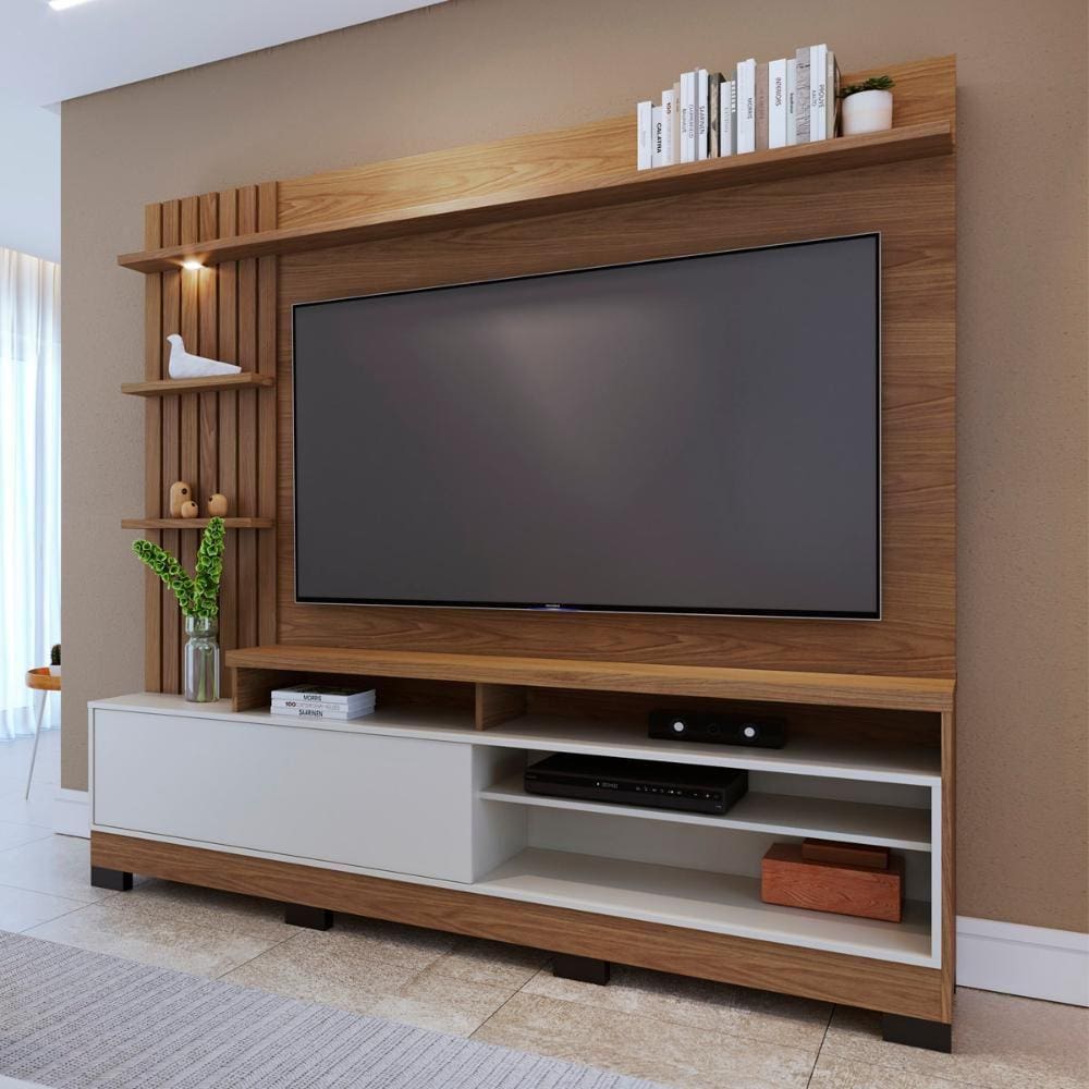Estante Home para TV até 65\" 1 Porta 4 Prateleiras Ripado Maceio