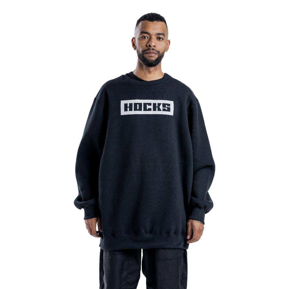 Moletom Careca Hocks Tamanho Especial Logo Letter Preto