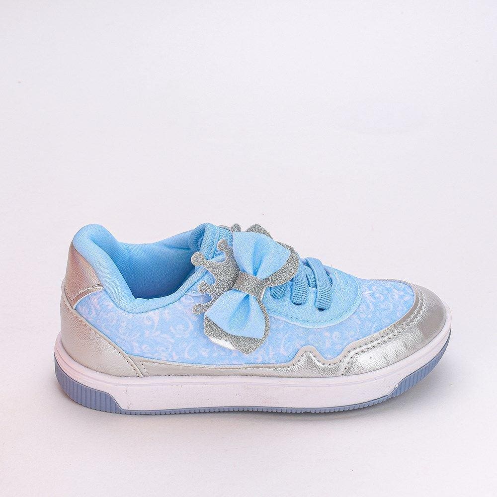 Tênis Infantil Casual Kidy Laço Princesa Coroa Prata Azul