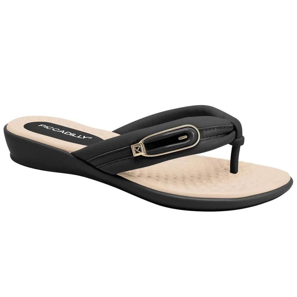 Chinelo Anabela Piccadilly Metal Logo - PretoeBege