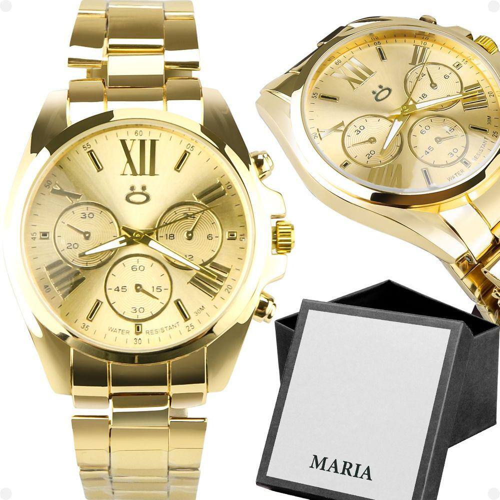 Relogio feminino banhado dourado aço inoxidavel + caixa