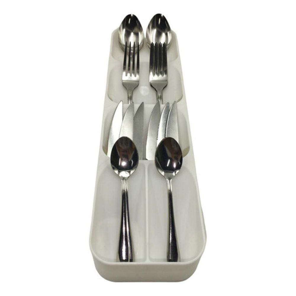 Kit Talheres Inox 24 Pçs + Organizador De Talheres - Branco