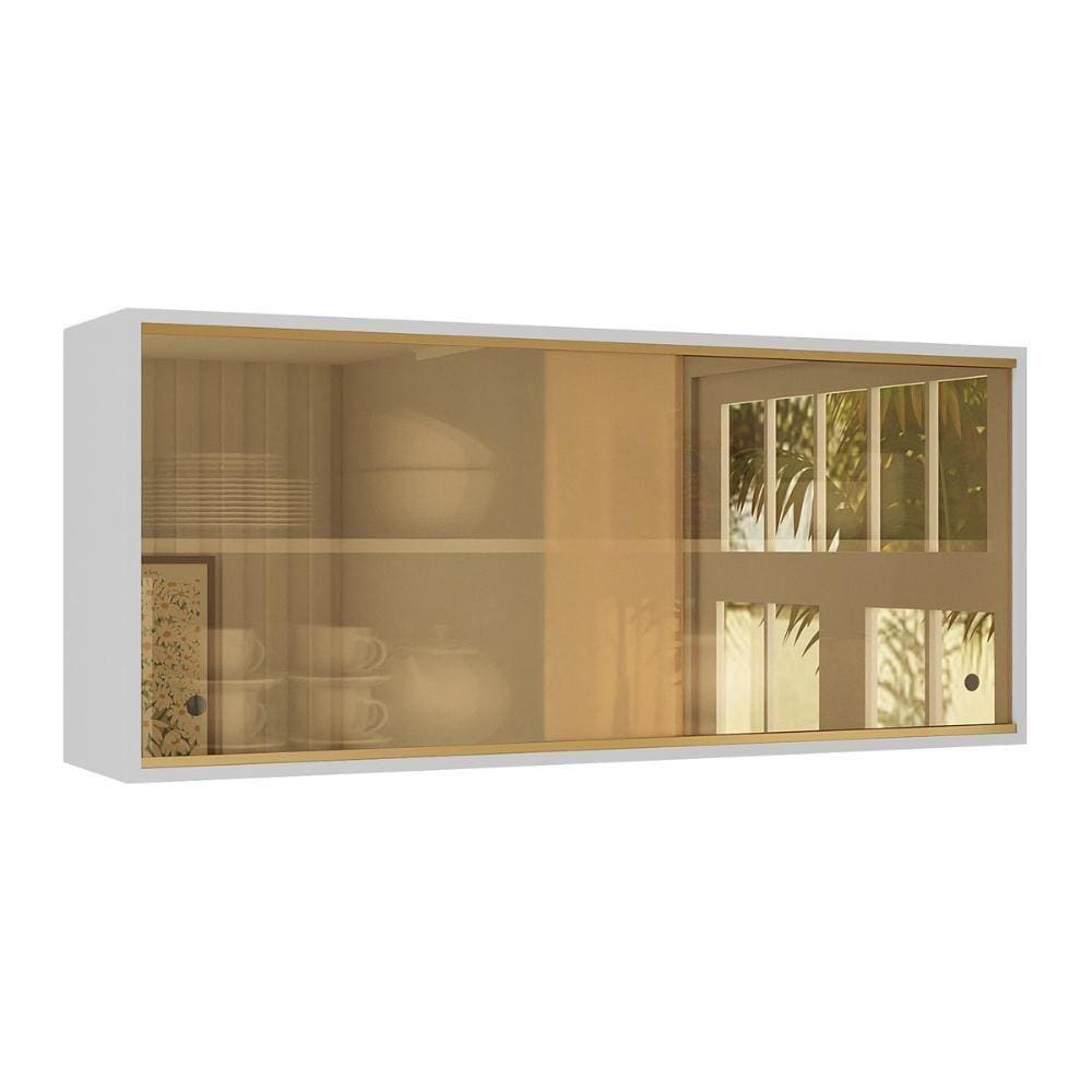Armário De Cozinha Aéreo 105cm 2 Portas De Correr Em Vidro Siena Multimóveis Mp2191 Branco Branco