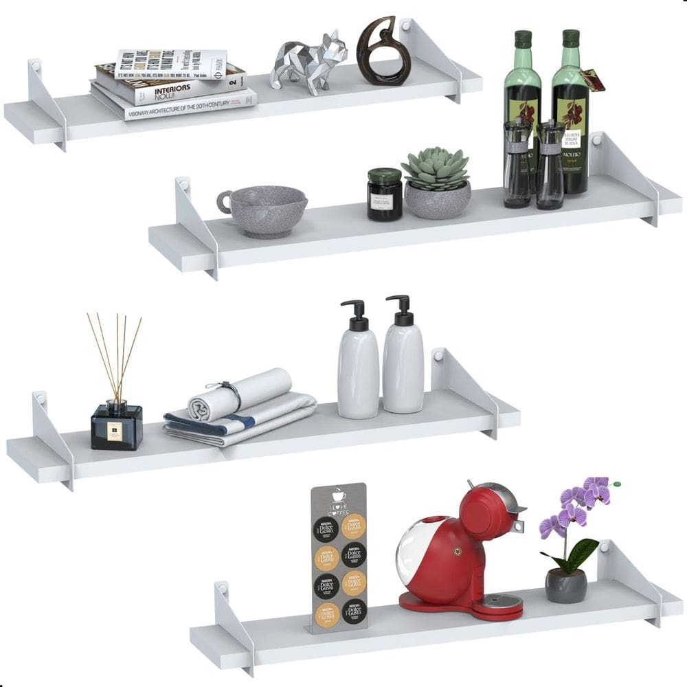 4 Prateleiras De Madeira Estilo Industrial Suspensa Max60Bb