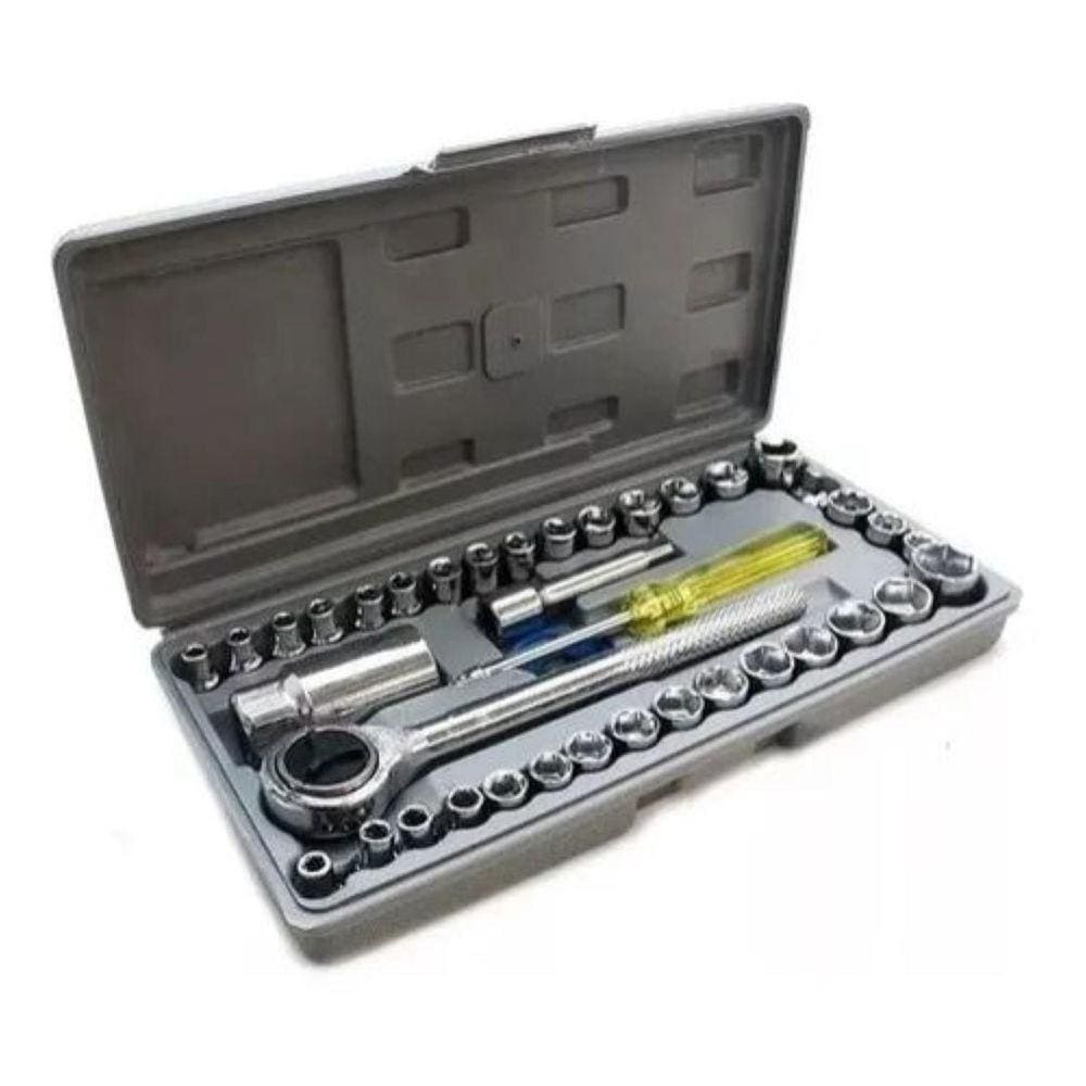 Caixa Ferramenta 40 Peças Soquetes E Chave Catraca Extensor