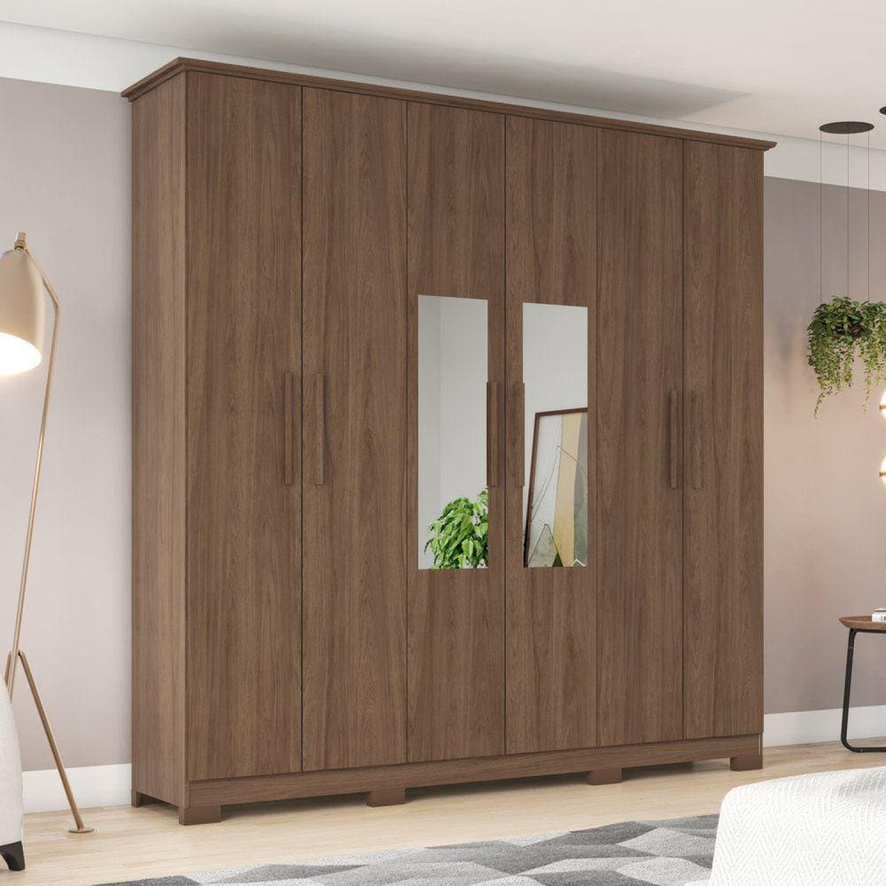 Guarda-roupa Casal 6 Portas 3 Gavetas com Espelho Cover Castanho HP