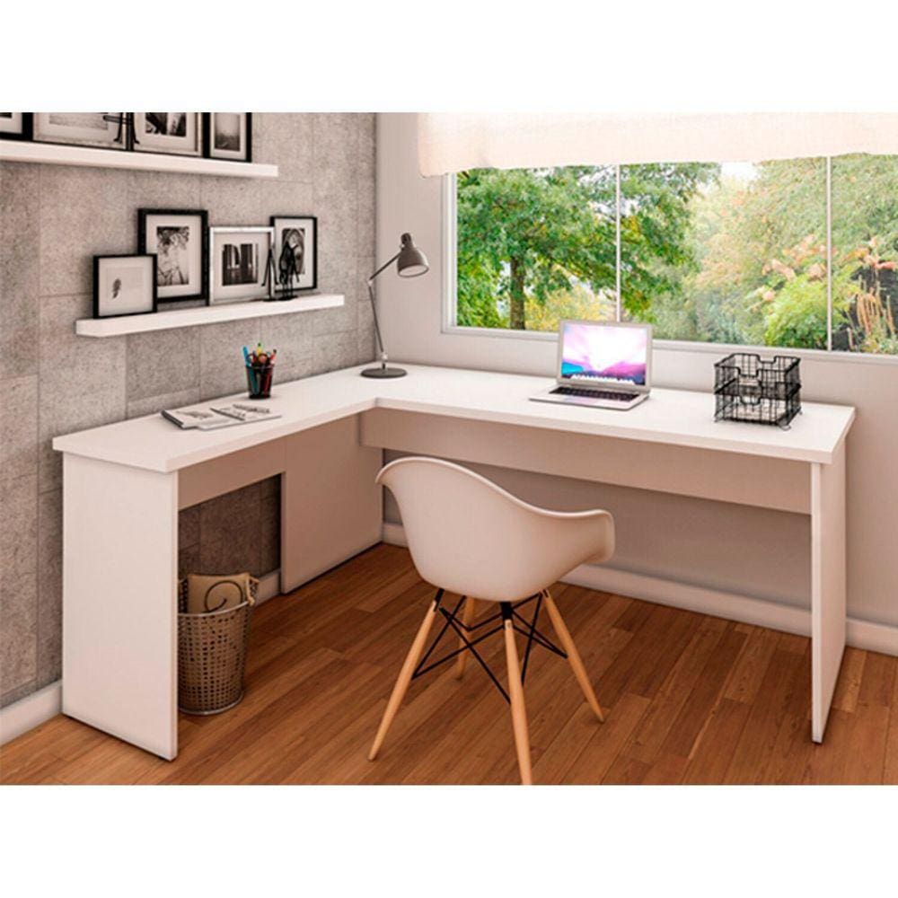 Mesa De Escritório em L 120x150cm Tampo 30mm Branco