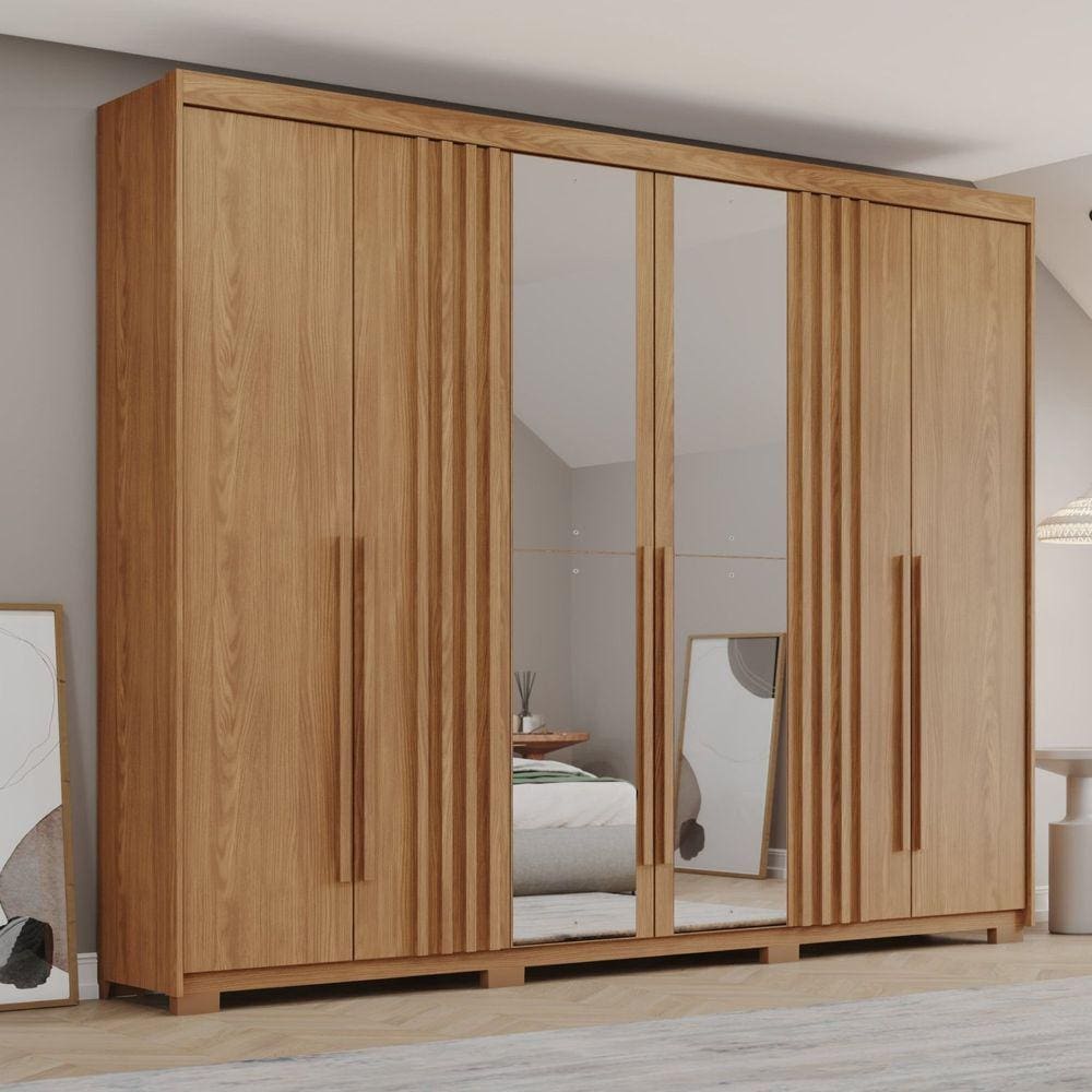 Guarda-roupa Casal 6 Portas 4 Gavetas com Espelho Norton Marrom