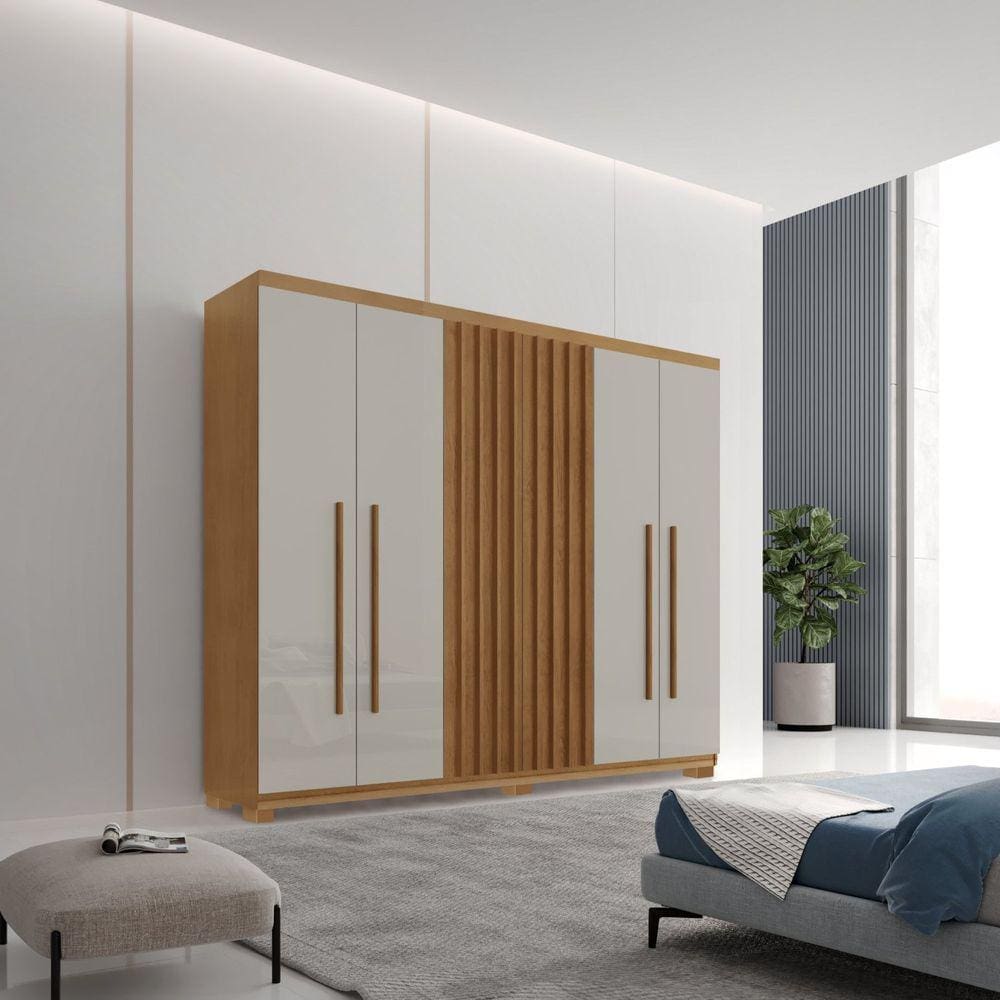 Guarda-roupa 6 Portas com Pés Logan Naturale/Off White/Naturale